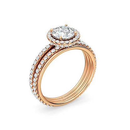 Round Brilliant Diamond Halo Engagement Ring | Pavé Split Shank Setting