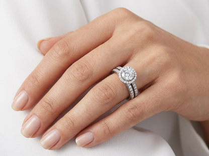 Round Brilliant Diamond Halo Engagement Ring | Pavé Split Shank Setting