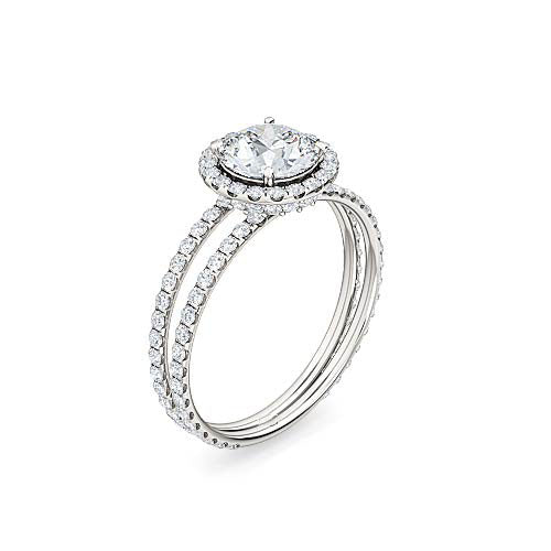 round brilliant diamond split shank halo engagement ring | radiant pavé setting