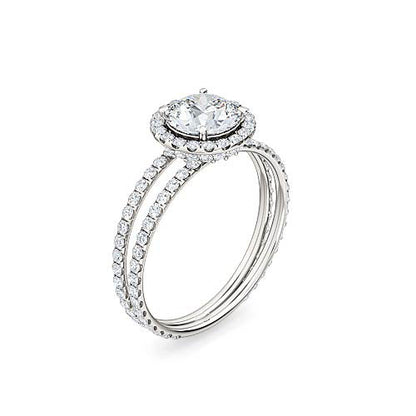 Round Brilliant Diamond Split Shank Halo Engagement Ring | Radiant Pavé Setting