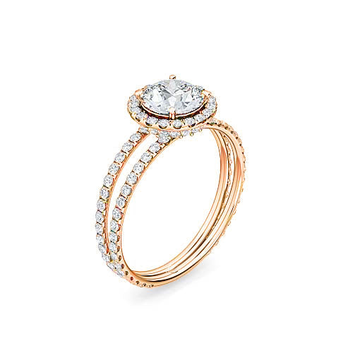 round brilliant diamond split shank halo engagement ring | radiant pavé setting
