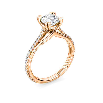 Round Brilliant Diamond Halo Engagement Ring | Single Row Prong Set Shank