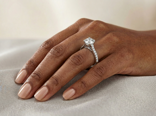 Round Brilliant Diamond Halo Engagement Ring | Single Row Prong Set Shank