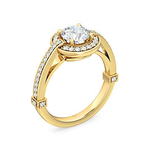 round brilliant diamond halo engagement ring | over-edge pavé halo setting