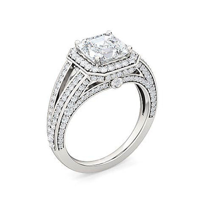 Asscher Cut Diamond Halo Engagement Ring | Pavé Split Shank Setting
