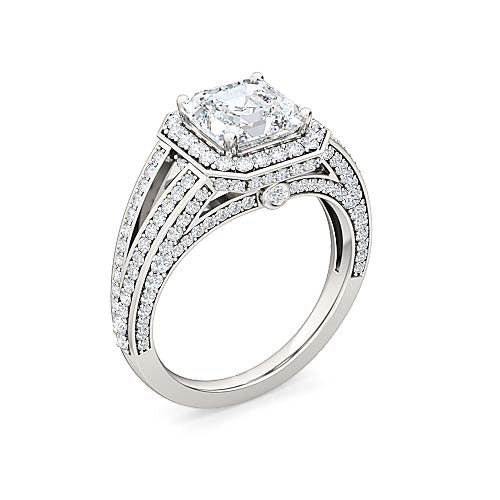 Asscher Cut Diamond Halo Engagement Ring | Pavé Split Shank Setting