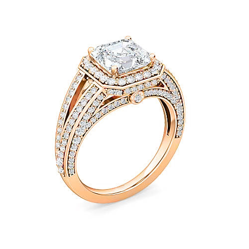 asscher cut diamond halo engagement ring | pavé split shank setting