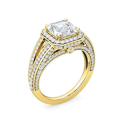 Asscher Cut Diamond Halo Engagement Ring | Pavé Split Shank Setting