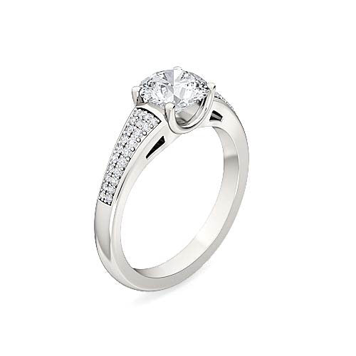 round diamond half bezel pavé engagement ring | triple row graduated pavé shank