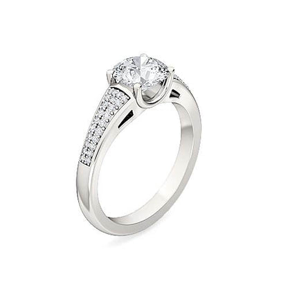 Round Diamond Half Bezel Pavé Engagement Ring | Triple Row Graduated Pavé Shank