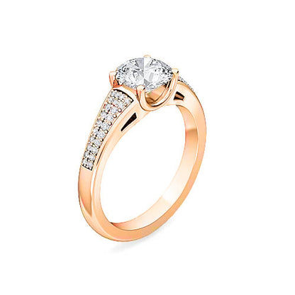 Round Diamond Half Bezel Pavé Engagement Ring | Triple Row Graduated Pavé Shank