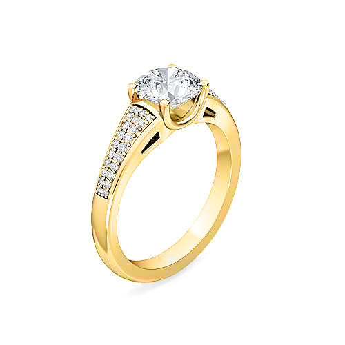round diamond half bezel pavé engagement ring | triple row graduated pavé shank