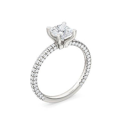 Princess Cut Diamond Pavé Engagement Ring | Flowing Pavé Setting