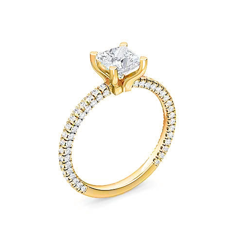 princess cut diamond pavé engagement ring | flowing pavé setting