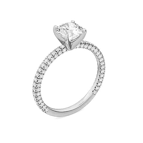 round brilliant diamond pavé engagement ring | triple row fully faceted pavé setting