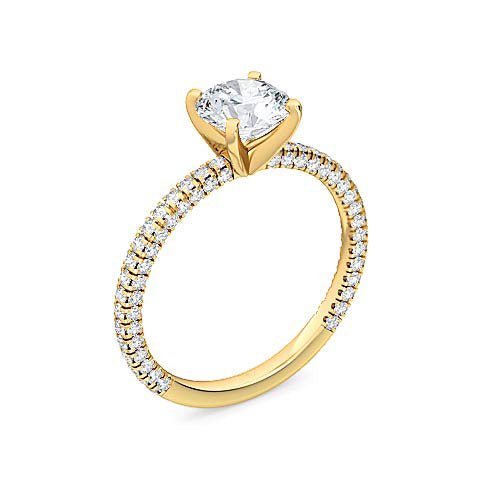 round brilliant diamond pavé engagement ring | triple row fully faceted pavé setting
