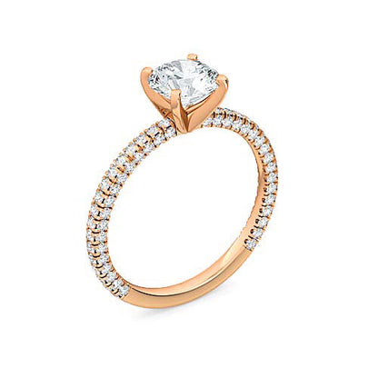 Round Brilliant Diamond Pavé Engagement Ring | Triple Row Fully Faceted Pavé Setting