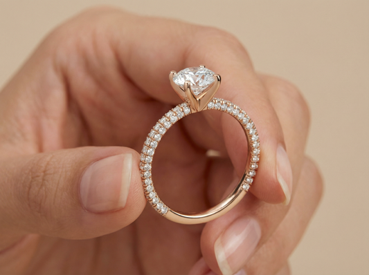 Round Brilliant Diamond Pavé Engagement Ring | Triple Row Fully Faceted Pavé Setting