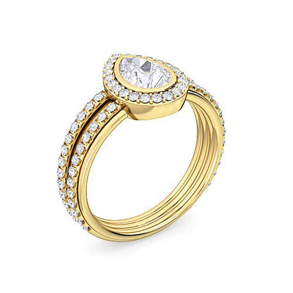 Pear Shaped Diamond Halo Engagement Ring | Classic Pavé Halo & Shank Setting