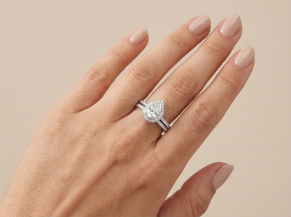 Pear Shaped Diamond Halo Engagement Ring | Classic Pavé Halo & Shank Setting