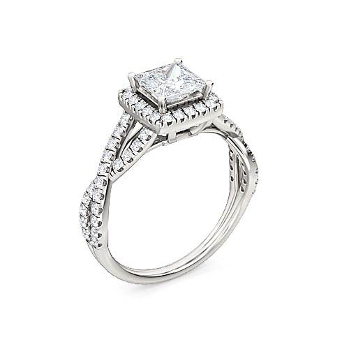 princess cut diamond halo engagement ring | elegant split shank pavé setting