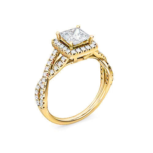 princess cut diamond halo engagement ring | elegant split shank pavé setting