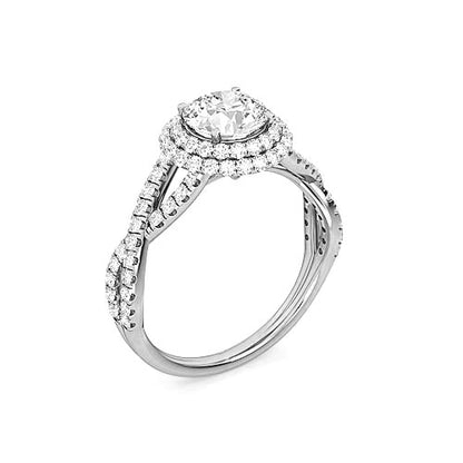 Round Brilliant Diamond Halo Engagement Ring | Cross Shank Pavé Diamond Setting