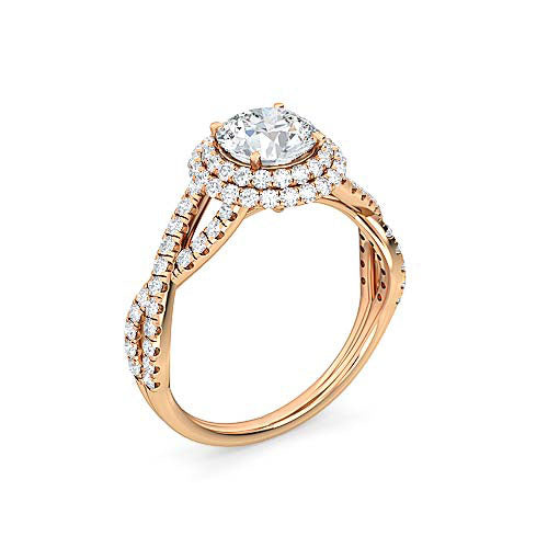 Round Brilliant Diamond Halo Engagement Ring | Cross Shank Pavé Diamond Setting