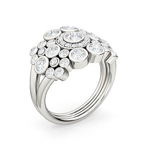 round brilliant diamond bezel wedding ring | pavé halo & split shank setting
