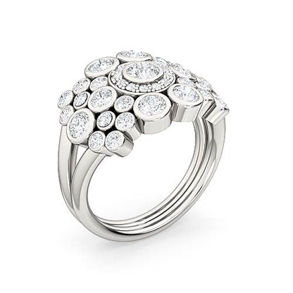 Round Brilliant Diamond Bezel Wedding Ring | Pavé Halo & Split Shank Setting