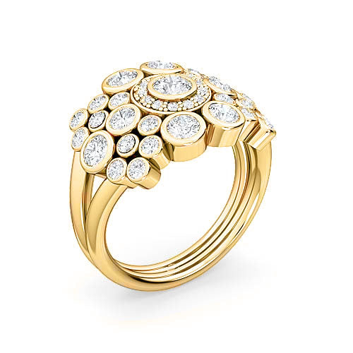 round brilliant diamond bezel wedding ring | pavé halo & split shank setting