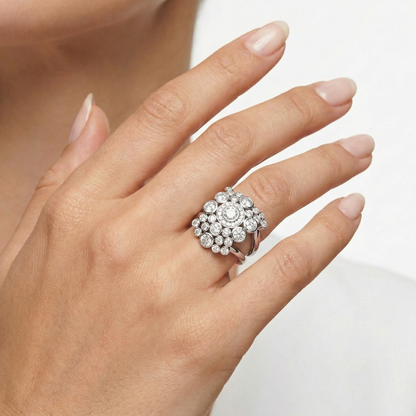 Round Brilliant Diamond Bezel Wedding Ring | Pavé Halo & Split Shank Setting