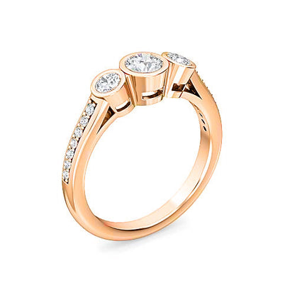 Round Brilliant Three Stone Pavé Diamond Engagement Ring | Matched Accent Stone Setting