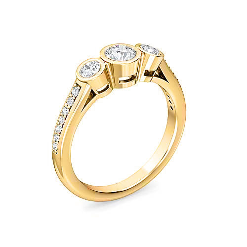round brilliant three stone pavé diamond engagement ring | matched accent stone setting