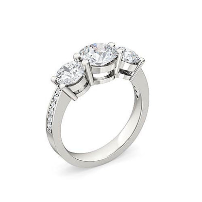 Three Stone Round Brilliant Diamond Pavé Engagement Ring | Past Present Future