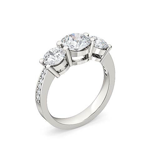 Three Stone Round Brilliant Diamond Pavé Engagement Ring | Past Present Future