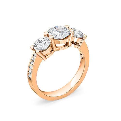 Three Stone Round Brilliant Diamond Pavé Engagement Ring | Past Present Future
