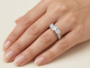 Three Stone Round Brilliant Diamond Pavé Engagement Ring | Bold Half Row Pavé Setting