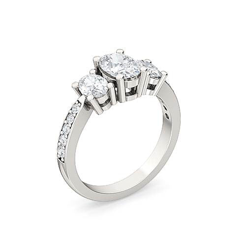 three stone oval diamond pavé engagement ring | classic trilogy single row setting