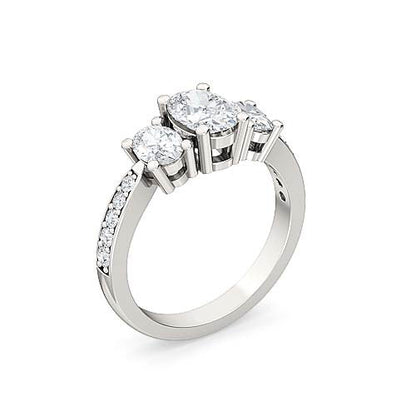 Three Stone Oval Diamond Pavé Engagement Ring | Classic Trilogy Single Row Setting