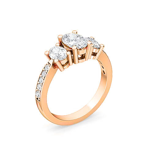 three stone oval diamond pavé engagement ring | classic trilogy single row setting
