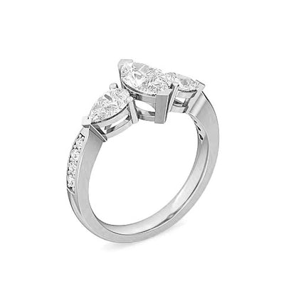 Three Stone Pear Cut Diamond Pavé Engagement Ring | Marquise Side Stone Setting