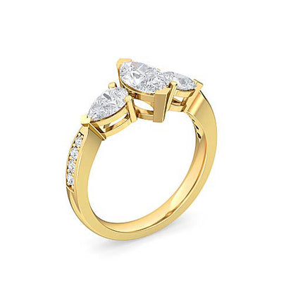 Three Stone Pear Cut Diamond Pavé Engagement Ring | Marquise Side Stone Setting