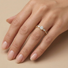 Three Stone Round Brilliant Diamond Pavé Engagement Ring | Pear Side Stone Setting