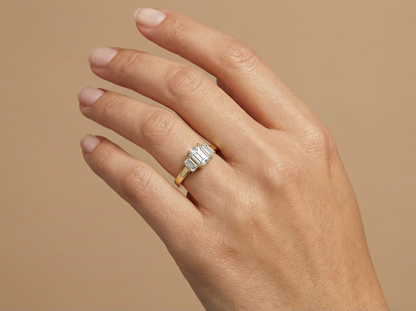 Three Stone Emerald Cut Diamond Engagement Ring | Emerald Cut Trilogy Setting