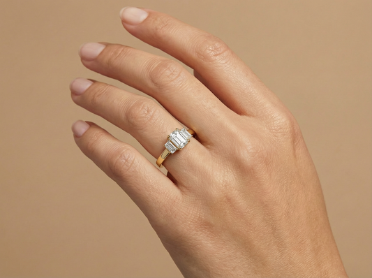 Three Stone Emerald Cut Diamond Engagement Ring | Emerald Cut Trilogy Setting
