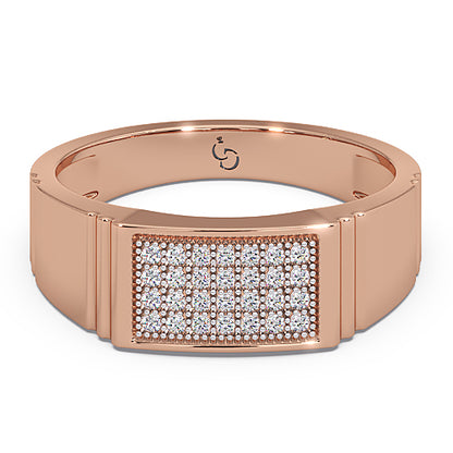 Men’s Round Brilliant Diamond Ring | Pavé Cluster Wide Top Classic Band