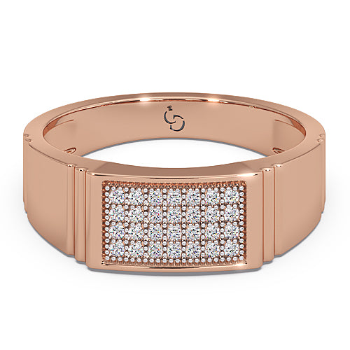 Men’s Round Brilliant Diamond Ring | Pavé Cluster Wide Top Classic Band