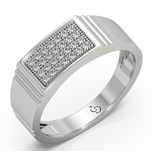 Men’s Round Brilliant Diamond Ring | Pavé Cluster Wide Top Classic Band