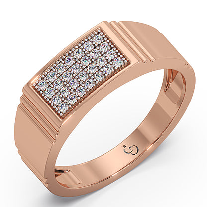 Men’s Round Brilliant Diamond Ring | Pavé Cluster Wide Top Classic Band